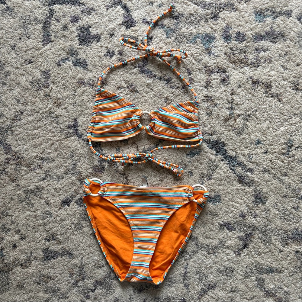 Y2K American Eagle Striped Orange Bikini